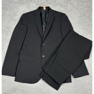 H&M Suit Mens 38R Jacket 30 Pants Black Slim Fit Stretch